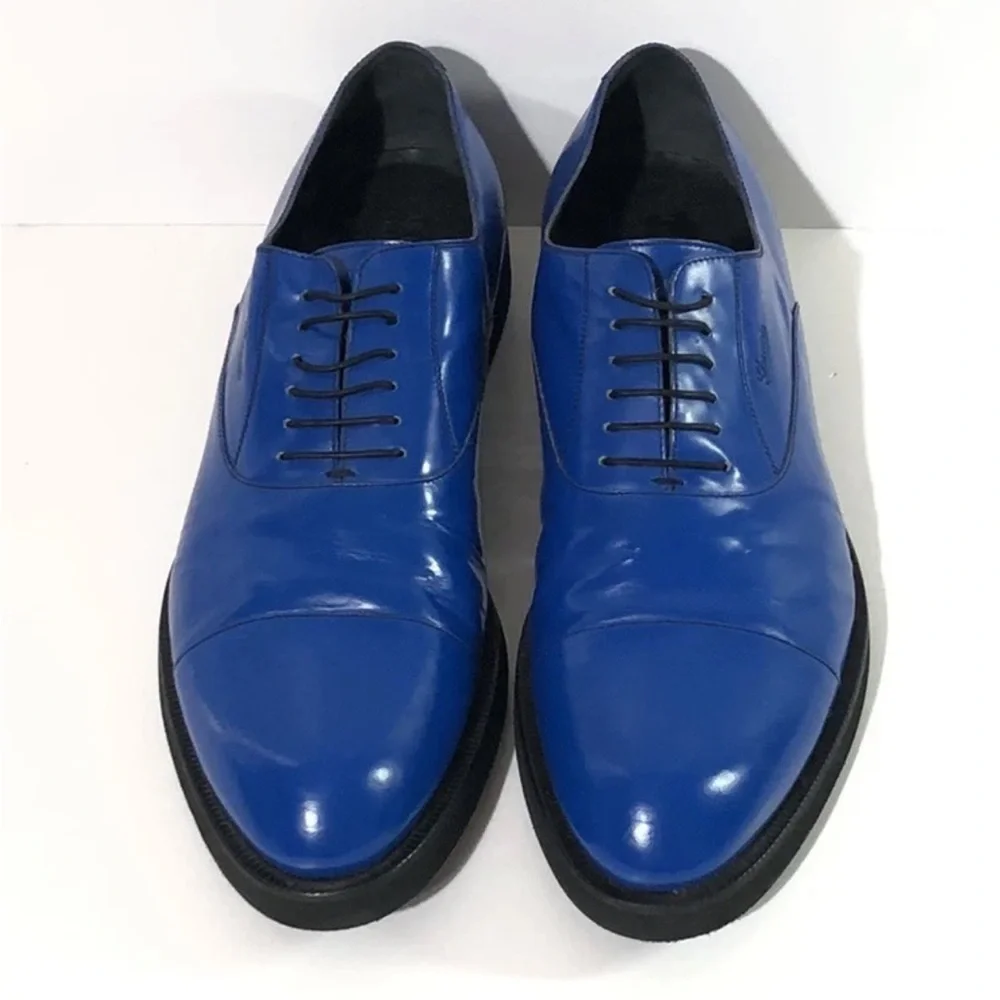 Gucci Men’s Blue Leather Cap Toe Oxford Dress Shoes Made in Italy